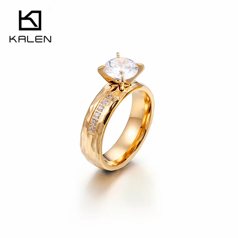gold zircon Кольца для влюбленных, нержавеющая сталь, розовое золото, 6 мм, круглые романтичные свадебные кольца, высокое качество, кольца с кубическим цирконием, ювелирные изделия - Цвет основного камня: gold zircon