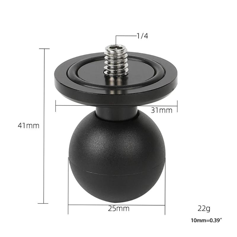 

25mm / 1 inch Ball Mount to 1/4 Camera Screw Adapter for All Industry Standard 1 inch / 25mm mounts For Double Socket