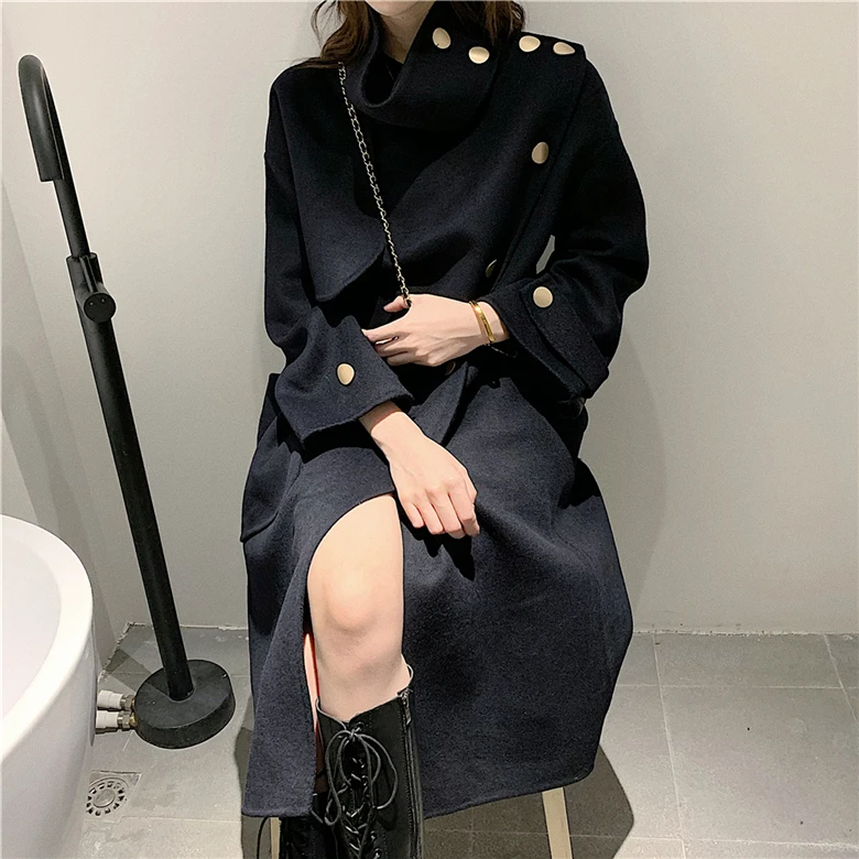 WHITNEY WANG Parkas осенне-зимняя модная уличная одежда в Корейском стиле с пуговицами, шерстяное пальто для женщин, зимнее пальто