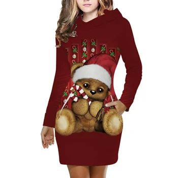 

Raisevern Winter Women Clothes Christmas Dress 3D Digital Printing Fashion Dresses Women Comfortable Long Sleeve Hoodie Dress