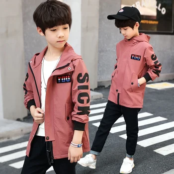 

Boys Casual Cotton Jacket 2019 Autumn New Product Big Children's Webbing Letter Shirt Boy Kids Long Trench Zipper Windproof Coat