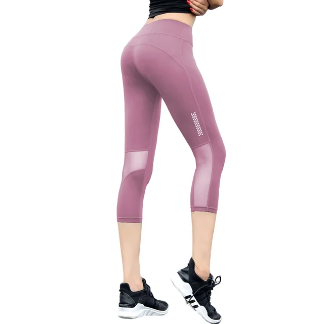 3 Colors High Waist Tigh Leggings Girl 3/4 Yoga Pants Calf-Length Yoga Running LeggingS Capri Sport Pants Women Fitness Gym Red