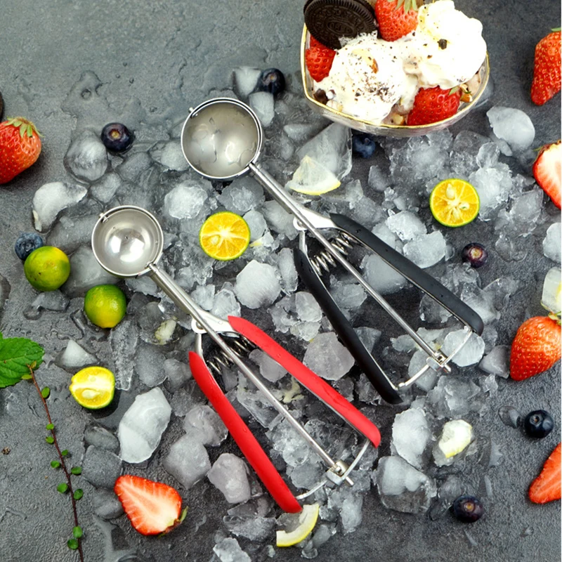 ZK30 Cookie Scoop Set Ice Cream Scoop 18/8 Stainless Steel Anti Slip Rubber Grip Cookie Dough Scooper Trigger Release