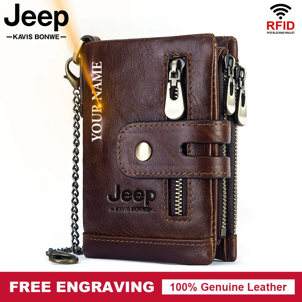 100% Cow Leather Small Wallet Men Bifold Credit Card Holder Wallet RFID Blocking Purse For Men High Quality Chain Portemonnee