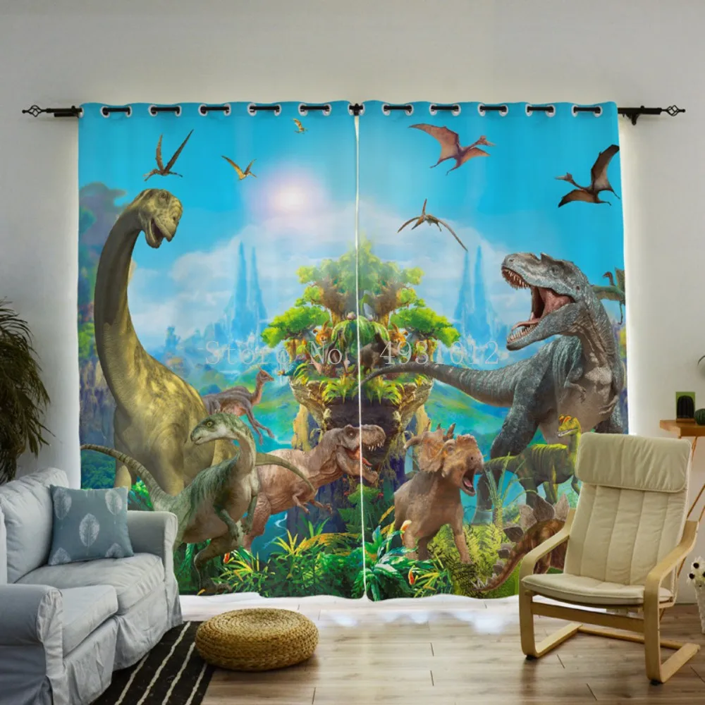 Erosebridal Cortinas de dinossauro para crianças, meninos e meninas,  cortinas blackout de dinossauro de desenho animado 132 x 213 cm, conjunto  de cortinas e cortinas de dinossauro antigo, cortinas de janela de