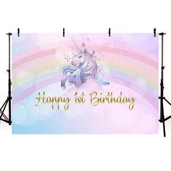 

MEHOFOTO Rainbow Photo Background Happy 1st Birthday Party Banner Backdrops Prince Charming Backgrounds for Girls Vinyl Cloth