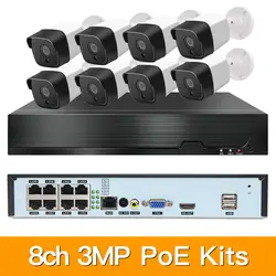 8ch 3MP POE комплекты H.265 системы видеонаблюдения PoE NVR Открытый водонепроницаемый Пуля IP камера сигнализация видеонаблюдения Видео P2P P6Spro