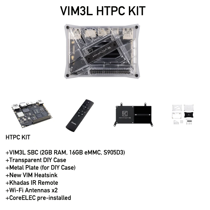 Khadas VIM3L комплект HTPC: Amlogic S905D3-N0N SBC с DIY Чехол