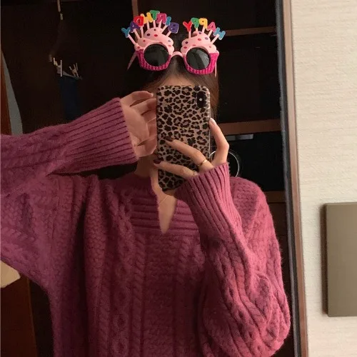 Neploe Женский пуловер, свитер с длинным рукавом и v-образным вырезом, корейский стиль, большие размеры, коллекция, Осень-зима, вязаный Топ, джемпер 56168