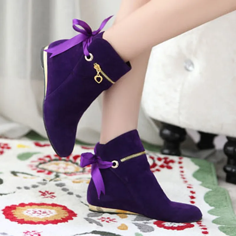 Sweet Bow Ankle Boots Women Faux Suede Boots Short Boots Fashion round ...