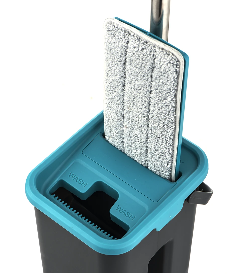 Flat Squeeze Mop and Bucket Hand Free Wringing Floor Cleaning Mop Microfiber Mop Pads Wet or Dry Usage on Hardwood Laminate Tile