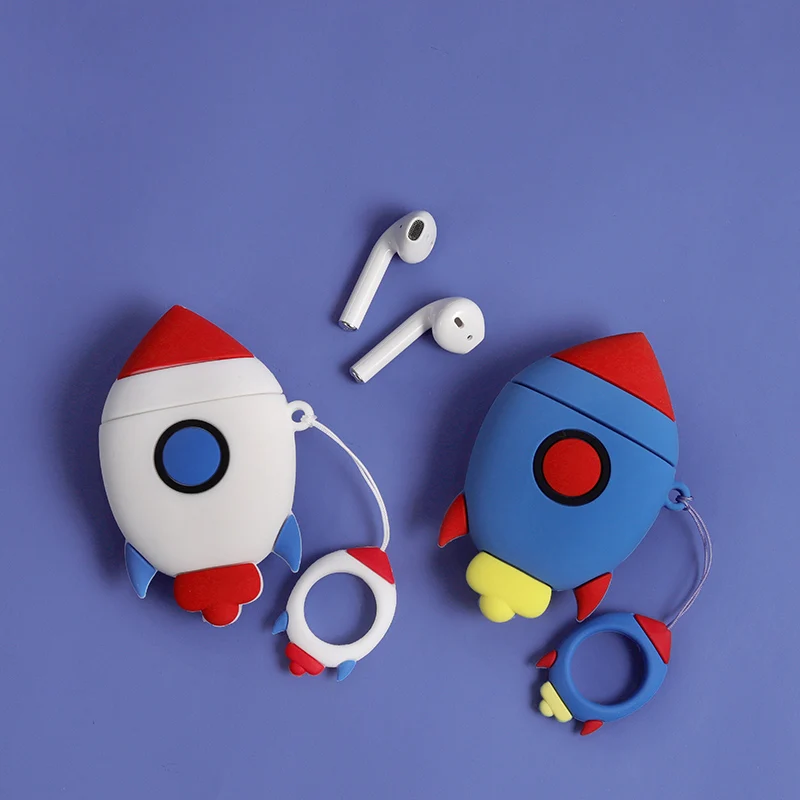 Чехол для наушников с 3D рисунком ракеты для Apple AirPods 1 2, bluetooth-гарнитура, зарядная коробка, милый мягкий силиконовый чехол с кольцом-ремешком