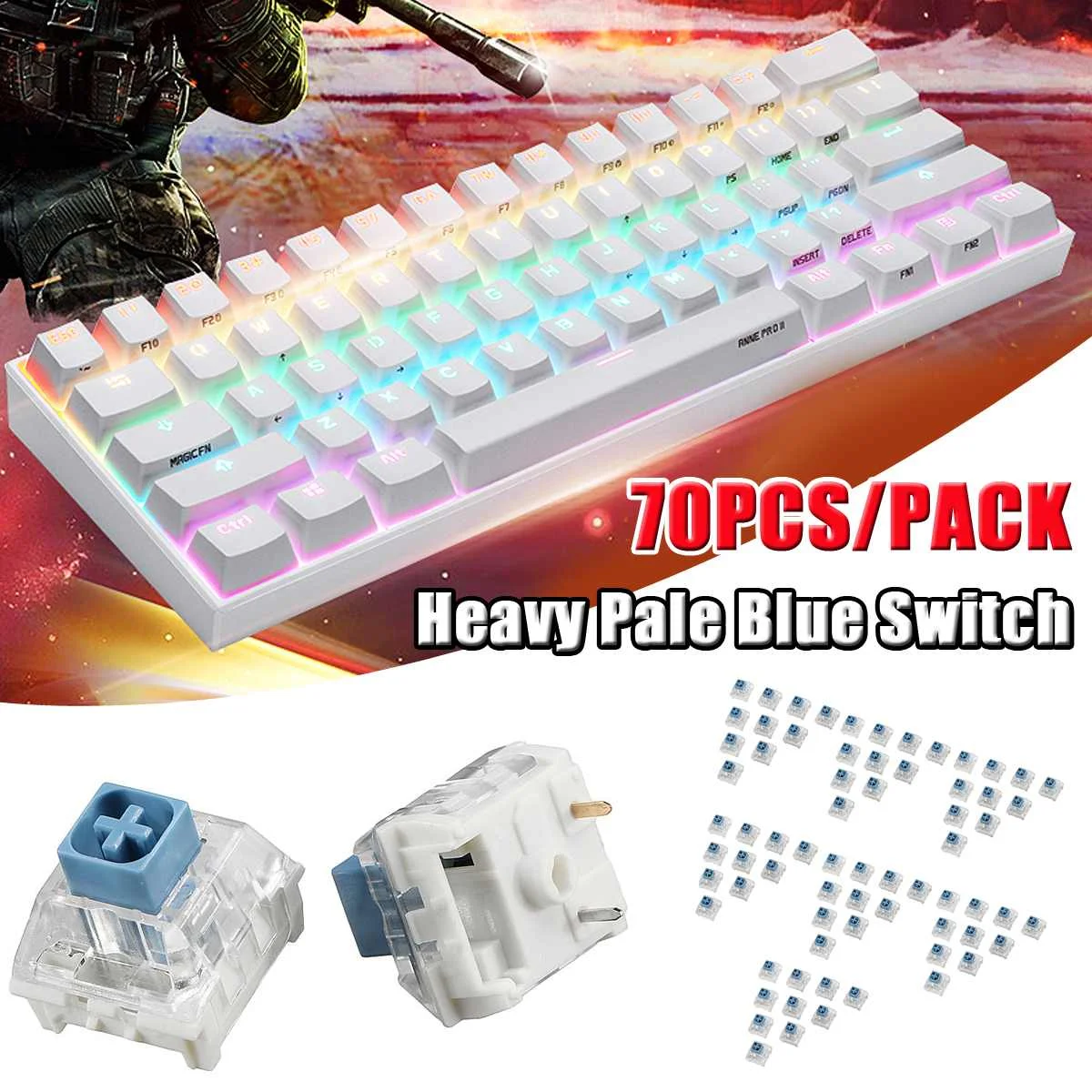 

LEORY 70Pcs Kailh BOX Heavy Pale Blue Switch Keyboard Switches for Keyboard Mechanical DIY Keycap Switch Gaming Switch