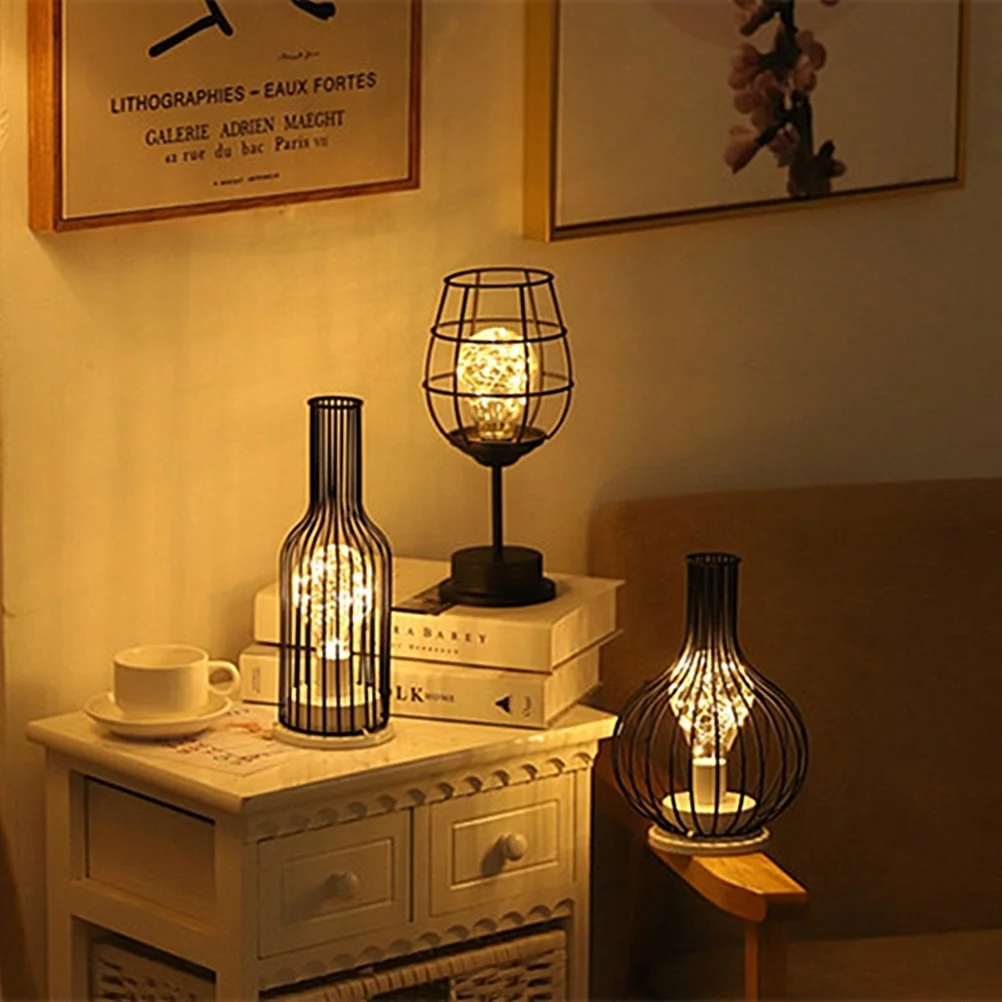 Table Lamp Metal Cage Lantern Battery Powered Lamps with LED Edsion Style  Bulb 2Pcs Diamond Shape for Indoor Home Decor - AliExpress