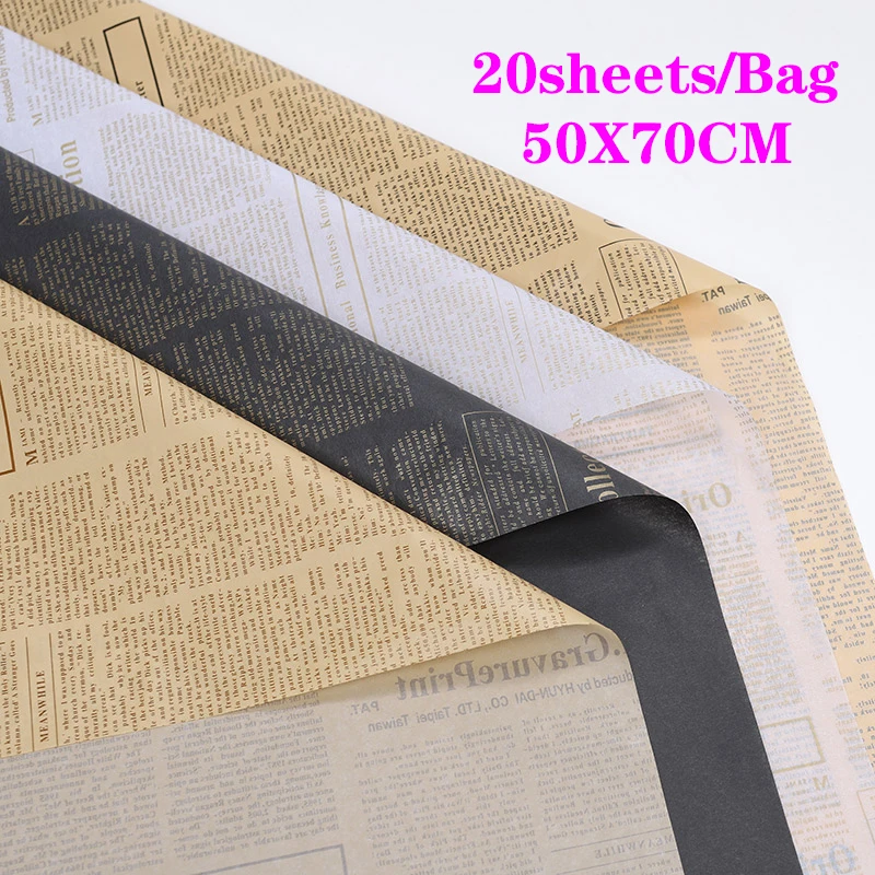 Gift Wrapping Paper Retro English Newspaper Kraft Tissue Paper 20Sheets Flower Bouquet Gift Wrapping