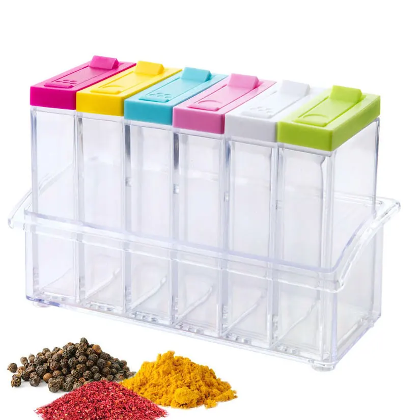 

Spice Jar Set Seasoning Condiment Bottle Salt Sugar Pepper Food Can Transparent Kitchen Home Storage Container with Tray Rack