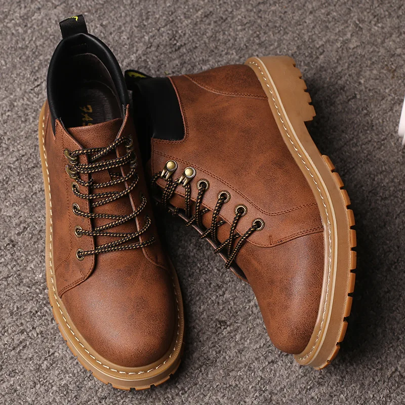 

Lang ke Martin Boots Men's New Style Autumn And Winter Men High Shoes Korean-style Snowfield Leather Boot Men's Boot Mid-top Wor