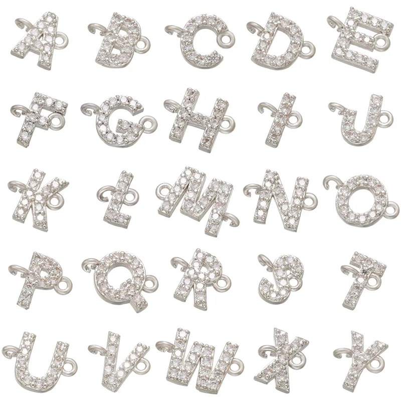 Bracelet Jewelry Letters Customise Micro Pave CZ A-Z Initial Letter Charm