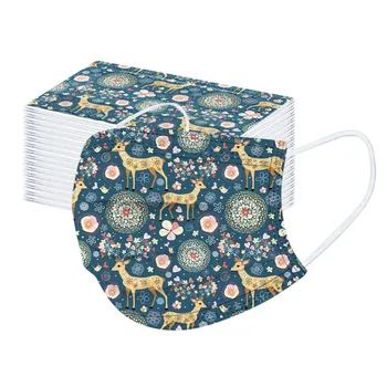 

50pc Protective Masks Christmas Reindeer Print Breathable Face Mask Disposable 3 Layer Ply Earloop Mouth Masks Mascarillas Маска