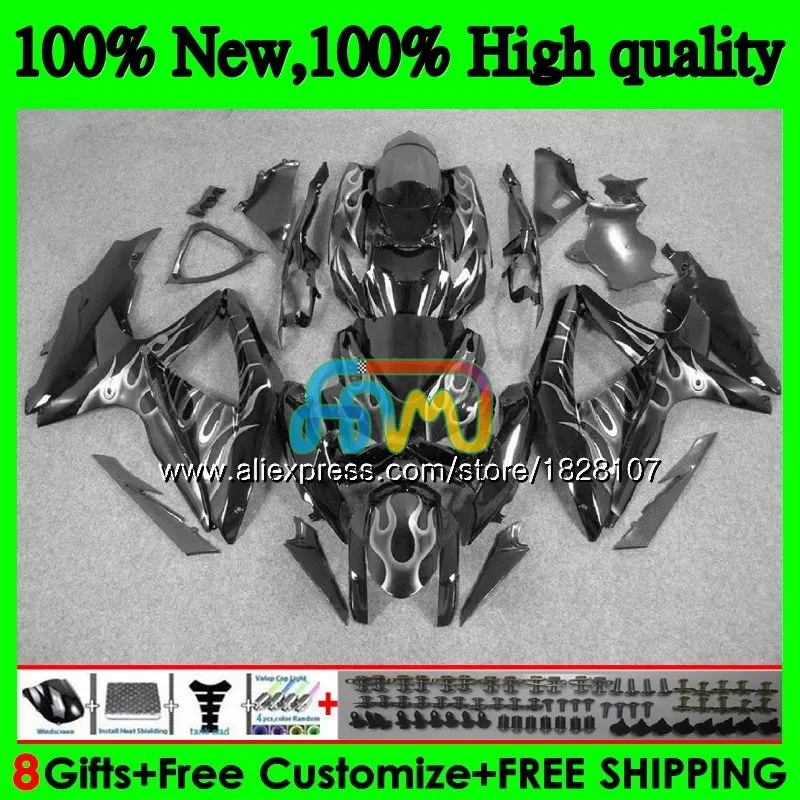 Комплект для SUZUKI GSXR 600 750 CC GSX R600 GSXR600 08 09 10 38BS. 30 GSX-R600 GSXR-750 K8 GSXR750 2008 2009 2010 обтекателя серебро blk