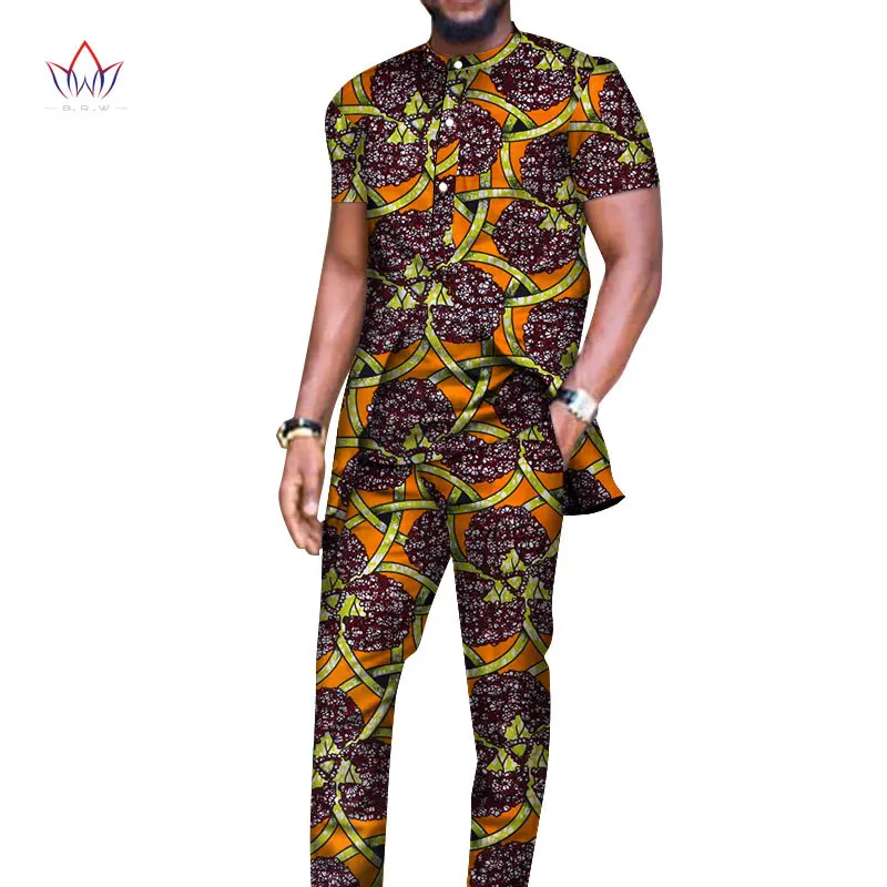Bazin Riche мужские комплекты из 2 предметов с брюками, африканская Дизайнерская одежда, африканская одежда, повседневные мужские длинные футболки и штаны WYN514