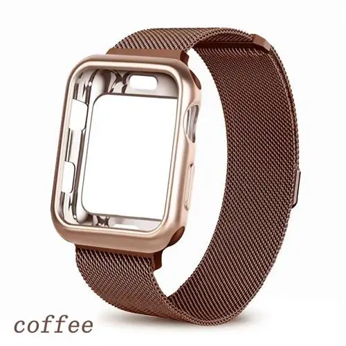 EIMO защитный чехол+ ремешок для наручных часов Apple Watch, версии наручных часов iwatch, 5, 4, 3, 2, 1, ремешок 42 мм, 38 мм, Версия 44/40 мм, ремешок для часов, Миланская петля, браслет аксессуары для часов - Цвет ремешка: coffee