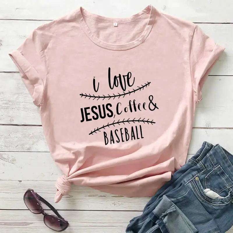 

Футболка с надписью «I Love Jesus Coffee and Running», Повседневная забавная футболка из 100% хлопка, для влюбленных в бейсбол, подарок, лето