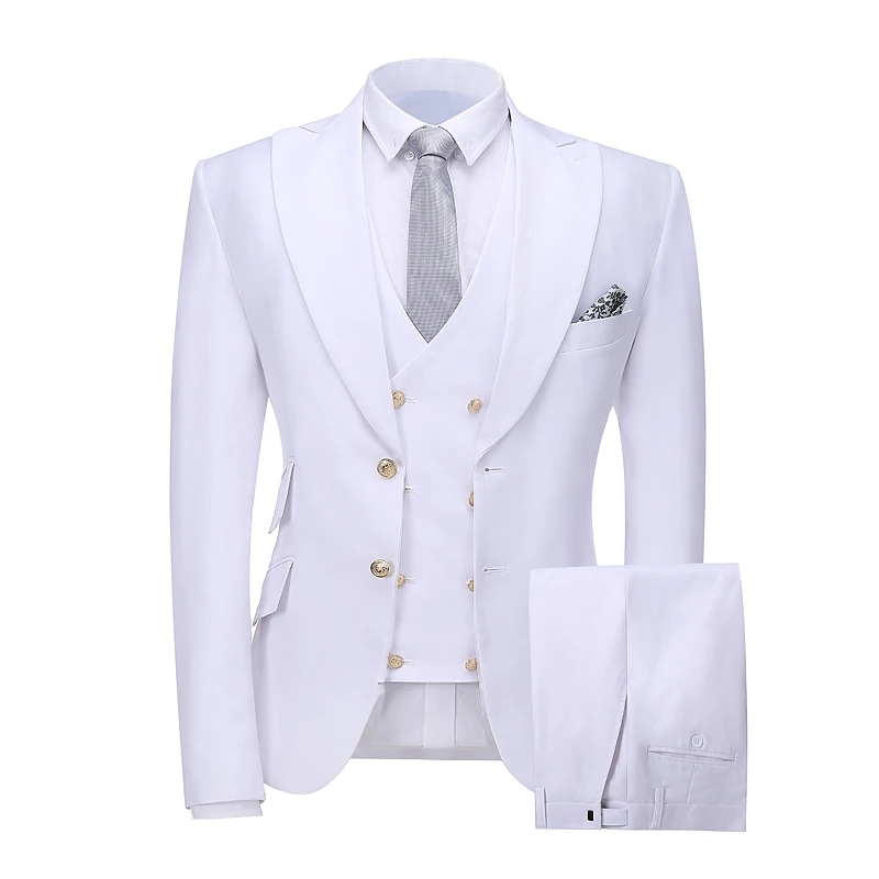 Дизайн элегантная брендовая Slim Fit для костюм Для мужчин костюм комплект из 3 предметов Homme белый праздничный смокинг, костюмы жениха для Для мужчин свадебные туфли