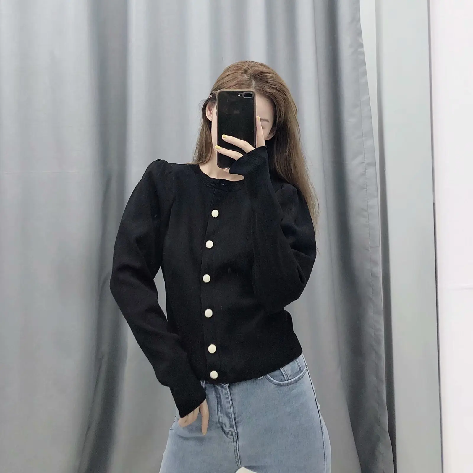 Новинка осени, одноцветная вязаная AliExpress с v-образным вырезом и длинным рукавом в западном стиле
