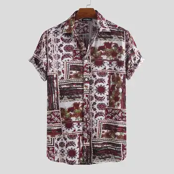 

2020 Short Sleeve Hawaiian Shirt Men Beach Vintage Printing Vacation Tops Lapel Camisa Summer Streetwear Casual Brand Shirts Men