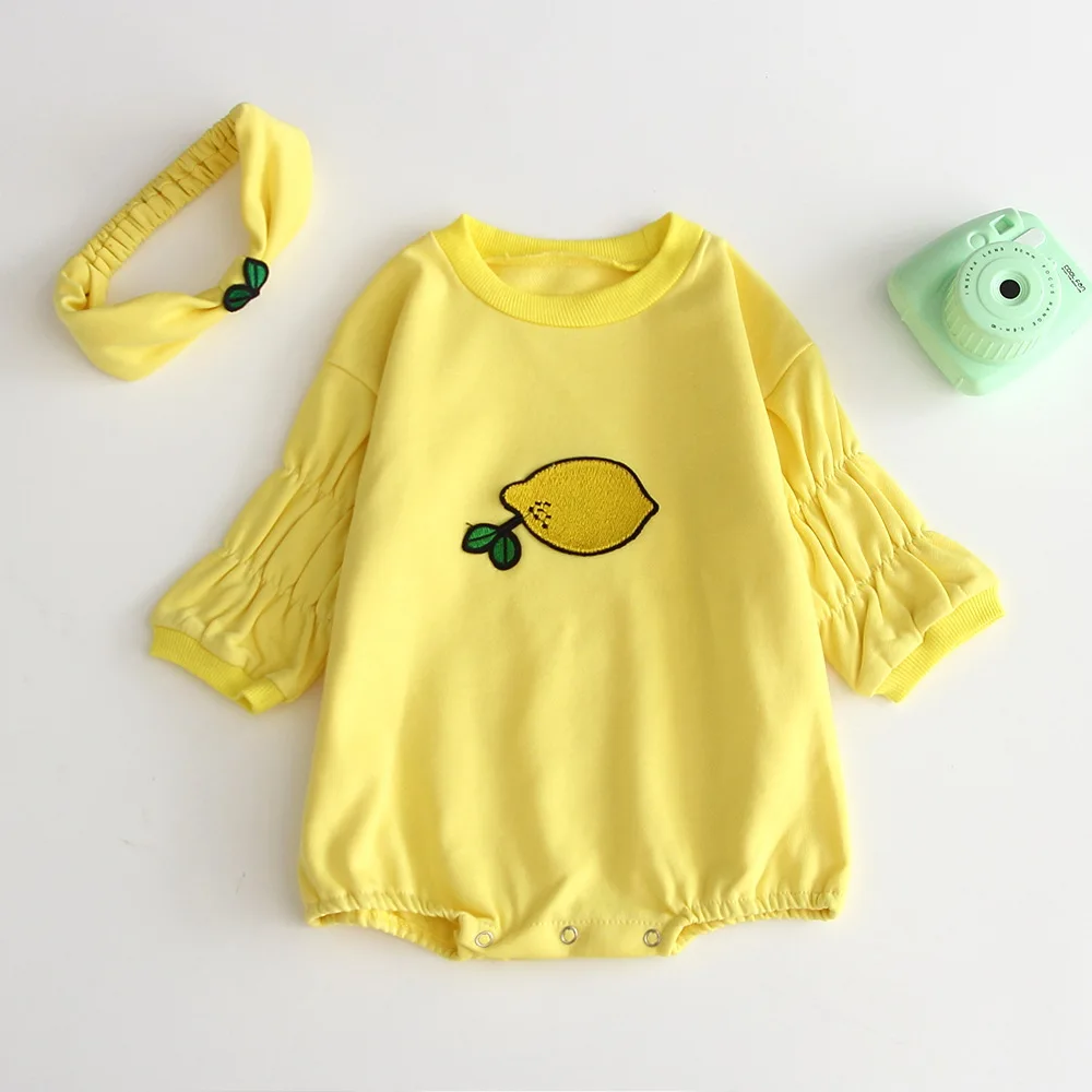 Для маленьких девочек комбинезон осень лимон, клубника Одежда для новорожденных Для От 0 до 2 лет футболка с длинными рукавами для девочек; Детский комбинезон; Детские костюмы