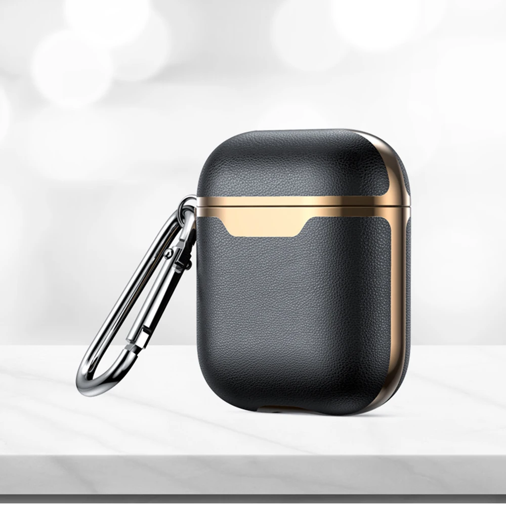 Black Кожаный мини-чехол для Apple Air Pods, ударопрочный чехол для Apple Air Pods, чехол для наушников Airpods, защитный чехол с крюком для альпинизма - Цвет: Black