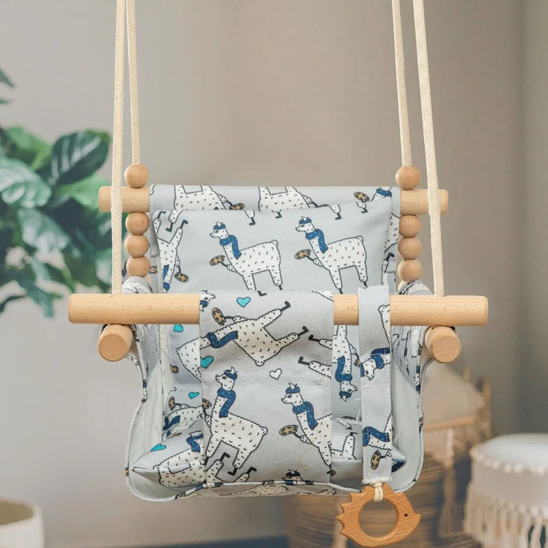 Baby Canvas Swing Chair Wood Toy Children Outside Indoor Basket Hanging Kindergarten Toy swingset Swinging Rocking Chair For Kid 6