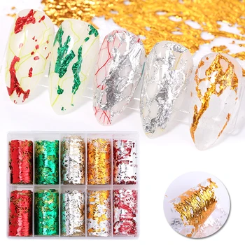 

10 PCS/Box 3D Nail Stickers Gold Silver Nail Art Transfer Decal Stickers Aluminum Nail Foil Slide DIY Nail Art Decrortion