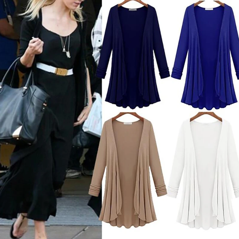 

Women Fashion Casual Ruffles Cotton Top Thin Blouse Long Sleeve Summer Cardigan Sweater Coat Plus Size