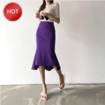 

bodycon high waist skinny ruffles female Midi Skirts Elegant office lady skirt women