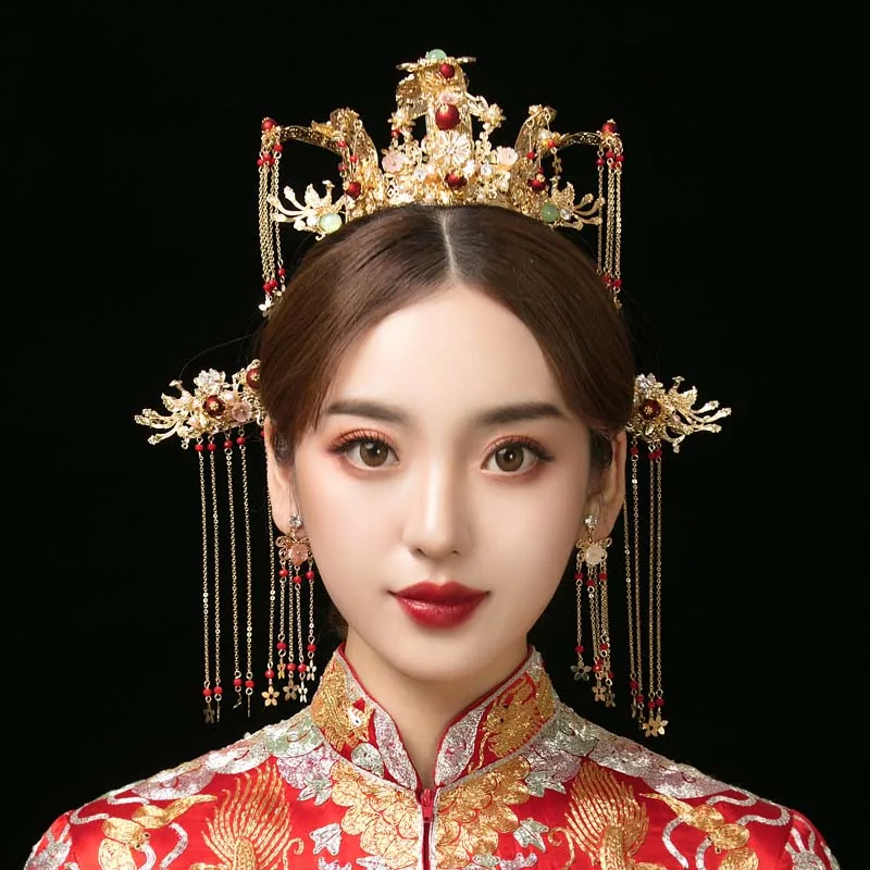 JINJIAN Chinese bride tiara palace xiuhe clothing hair accessories wedding costume hair accessories set Longfeng accessories