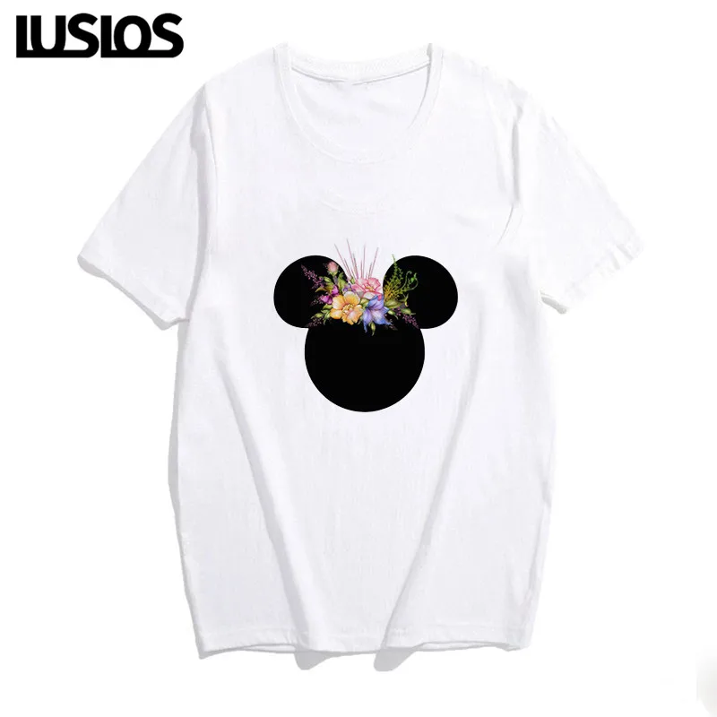 LUSLOS mouse футболка женская цветочная Минни футболка женская Kawaii летние футболки с короткими рукавами топы милая майка с рисунком футболка женска