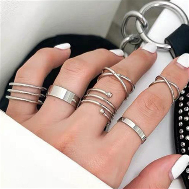 Fashion Jewelry Rings Set Hot Selling Metal Alloy Hollow Round Women Finger Ring For Girl Lady Party Wedding Gifts