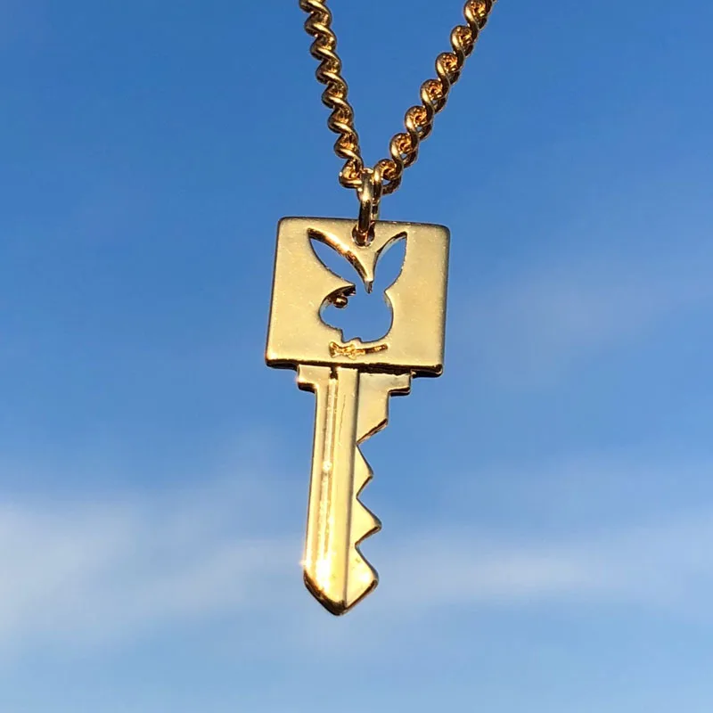 gold key Харадзюку, ожерелье с подвеской в виде замка кролика для девочек, s Ins, хит, колье для влюбленных в кролика, женское ожерелье в стиле панк, уличный стиль, золотая цепочка унисекс - Окраска металла: gold key