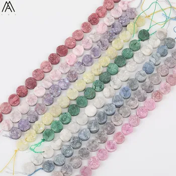

16Pcs/Strand 12mm Drilled Slice Pink Purple Titanium Druzy Drusy Agates Round Charms Beads Jewelry Findings Bulk XFX-170AMEE
