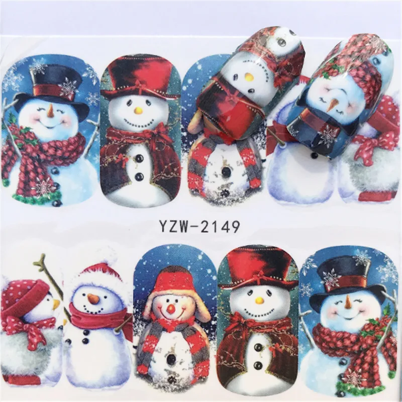 Новинка, рождественское искусство для ногтей, водное тату, снеговик, наклейки для наклеек, Рождественский Санта Клаус, олень, полное украшение - Цвет: YZW-2149