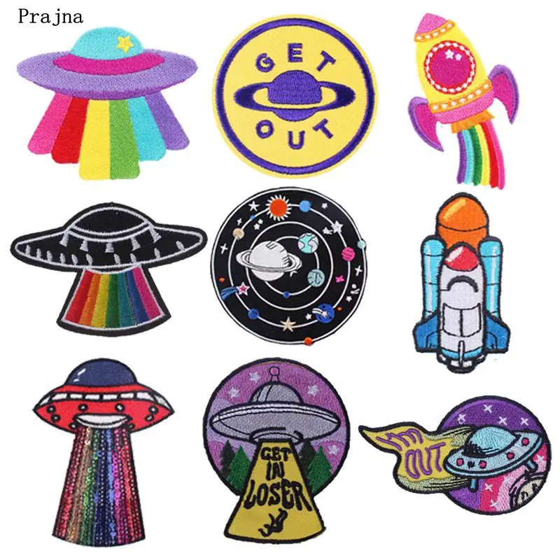 

Prajna UFO Alien Patches Embroidery Iron On Patches For Clothing Applique For Jacket Stickers On Clothes Space Badge DIY Apparel