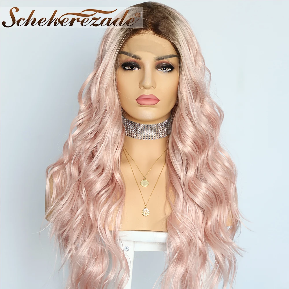 Scheherezade Ombre розовые парики длинные волнистые синтетические кружевные передние