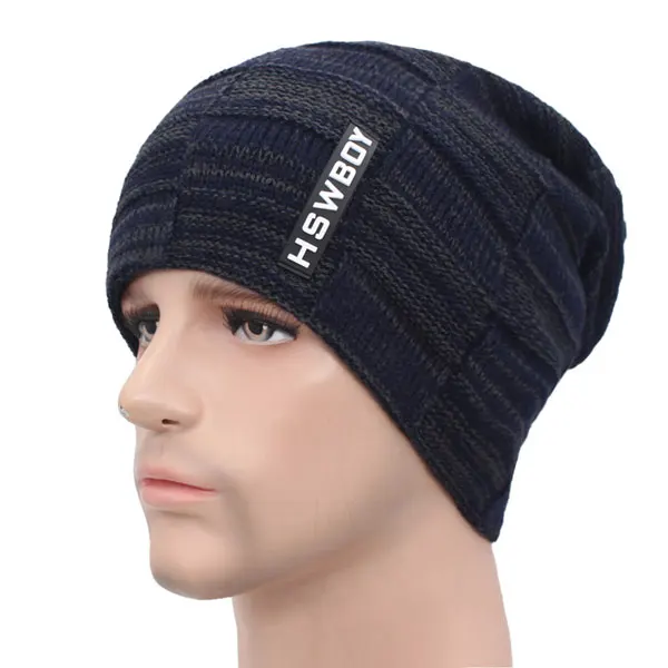 AETRUE брендовая зимняя Шапки для Для мужчин Для женщин зимняя шапочки Для мужчин шарф вязанные шапки кепки мужская маска капор Теплый Шеи Шапка-бини - Цвет: navy hat