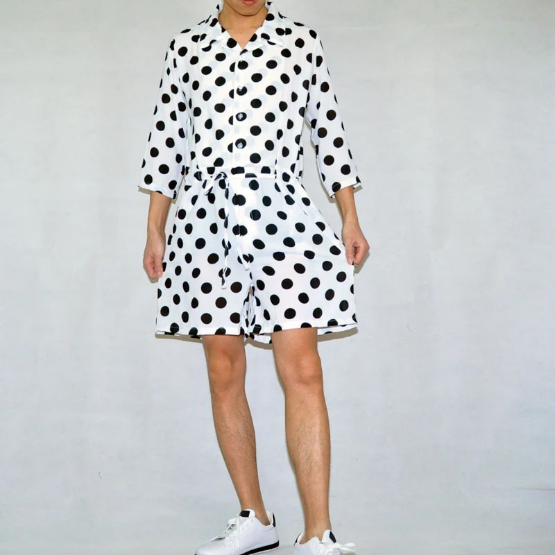 INCERUN мужской комбинезон в горошек с отворотом и рукавом 3/4, Модный повседневный тренд, мужской костюм на поясе, Комбинезоны для бега, уличная одежда