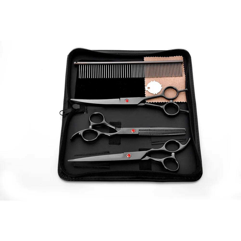 

7 Inch Scissors Set Hair Cut Dogs Flat Tooth Electroplate Tools Kit Pet Care Grooming Clippers