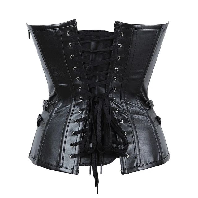 Black Women Faux PU Leather Overbust Corsets Top 3