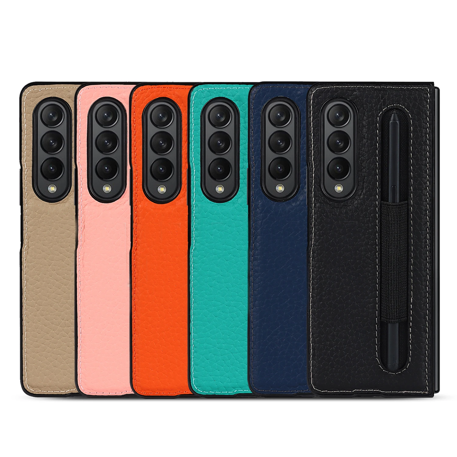 

Genuine Leather Case for Samsung Galaxy Z Fold 3 W22 Fold3 5G Full Protection Case Lychee Pattern Shockproof Flip Cover Pen Slot