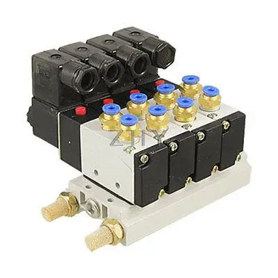 

AC 110V 5/32" Quick Fitting 2 Position 4 Solenoid Valve w Base Muffler